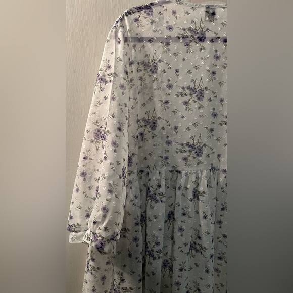 SHEIN White Sheer Floral Kimono with Lavender Accents Size XL - Picture 4 of 4